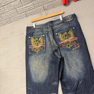 Coogi Mens Embroidered Eagle Crest Dark Wash Relaxed Straight Jeans W40 L34 Y2K